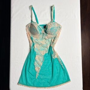 Fredericks of Hollywood Mint Green & Beige Sheer Slip